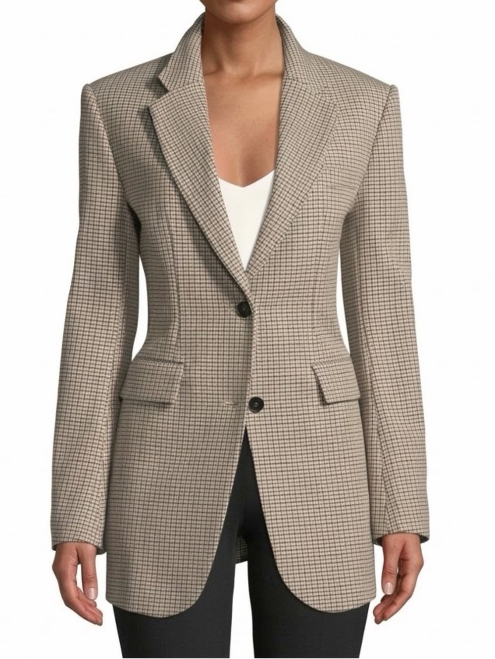 Theory Super-Cinch Fremont Plaid Long-Line Blazer Size 6 Wool Blend